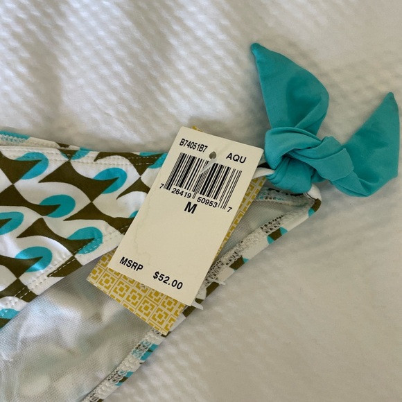 Trina Turk White Turquoise Wave Bikini Bottom - Picture 2 of 5